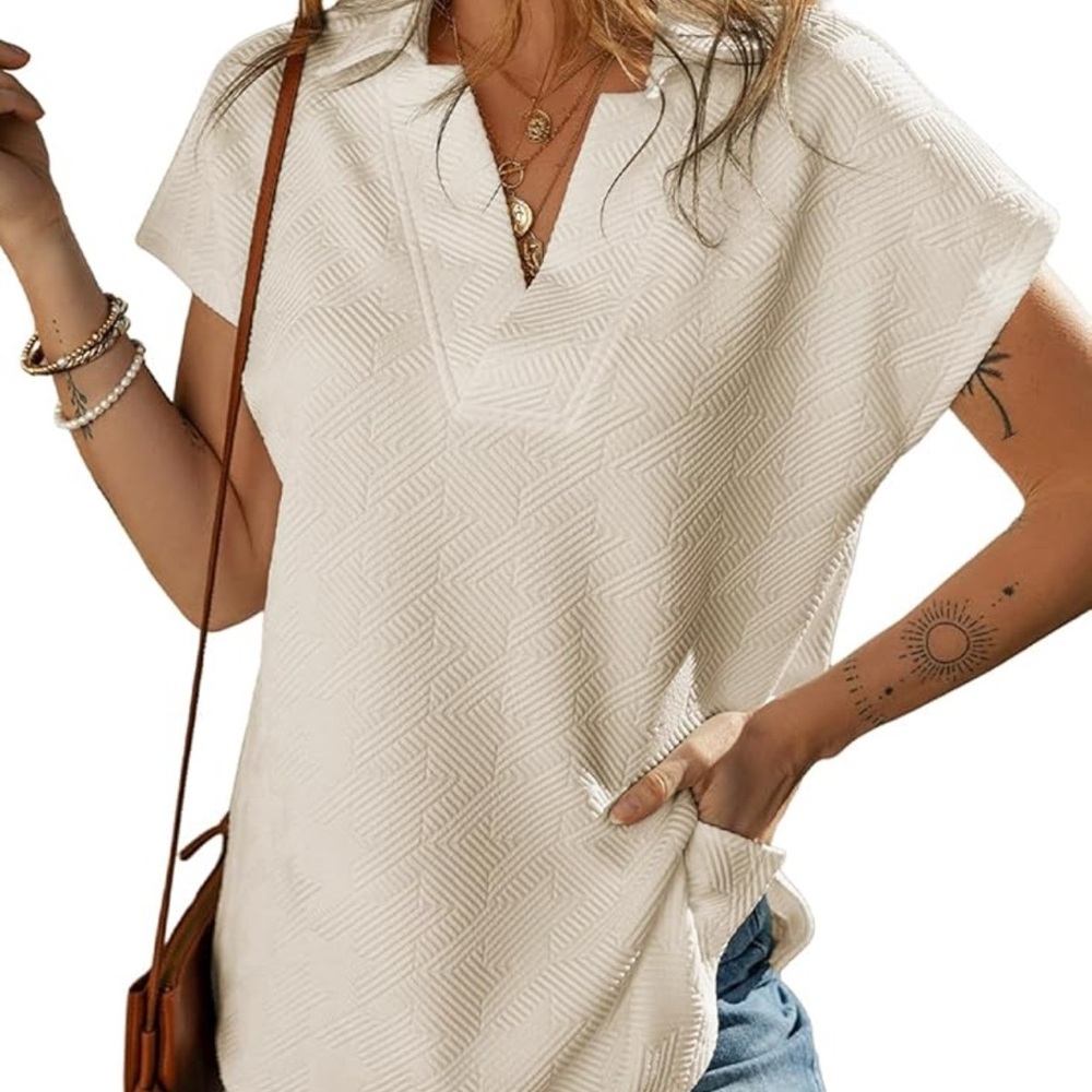 Elegant White Textured Women's Top Size XL